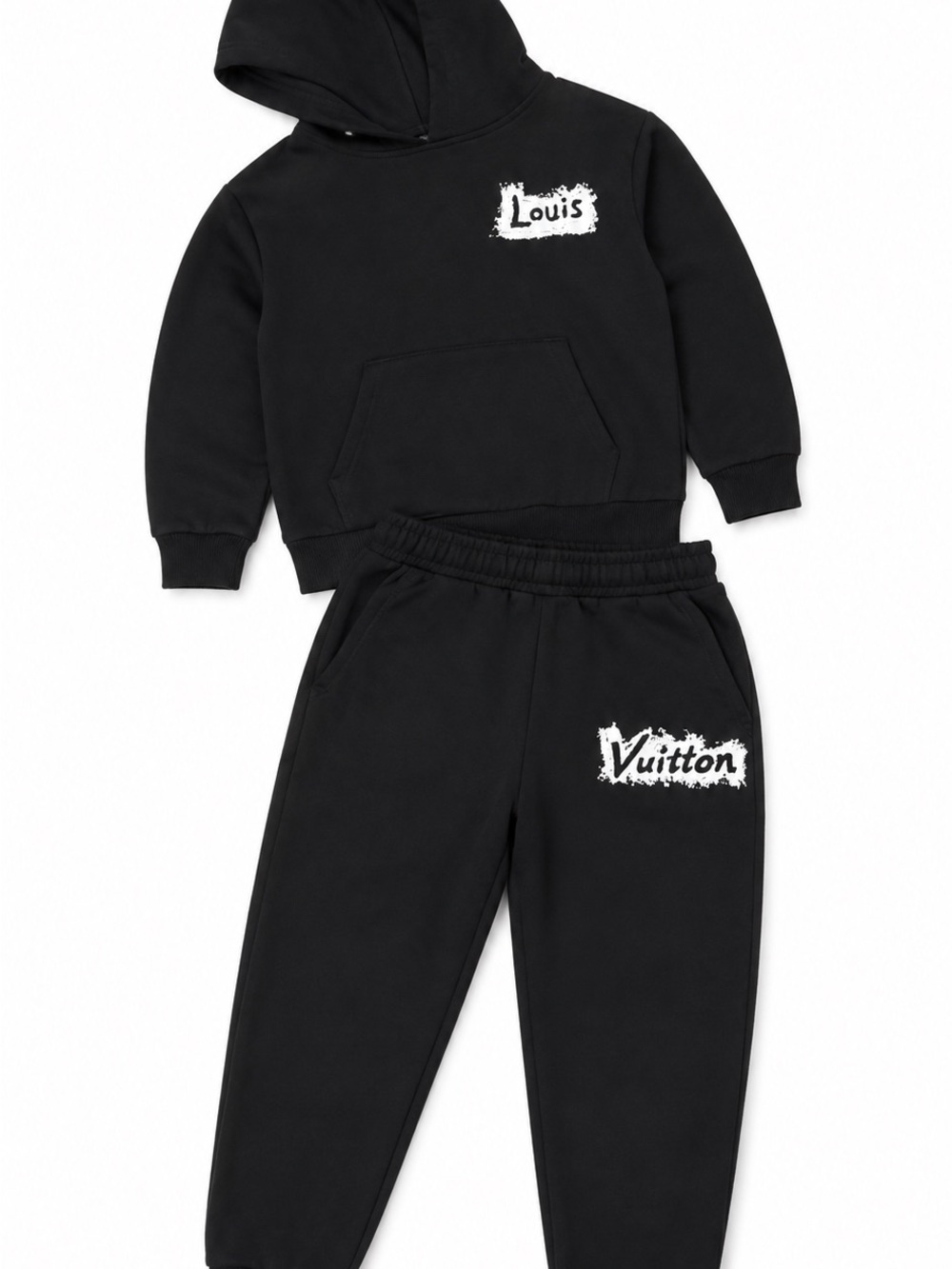 Louis Vuitton Kids Black Hoodie & Jogger Set with White Logo
